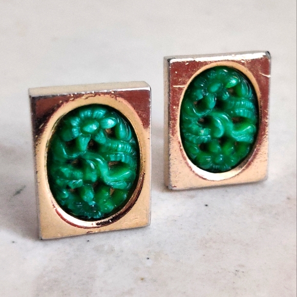 Vintage Faux Jade Cufflinks - Picture 1 of 8
